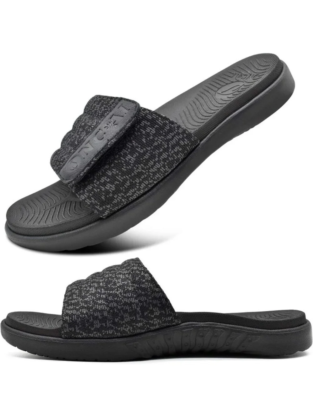 Men's Black Arch Support Sport Slides Open Toe Adjustable Orthotic Sandal Shoes